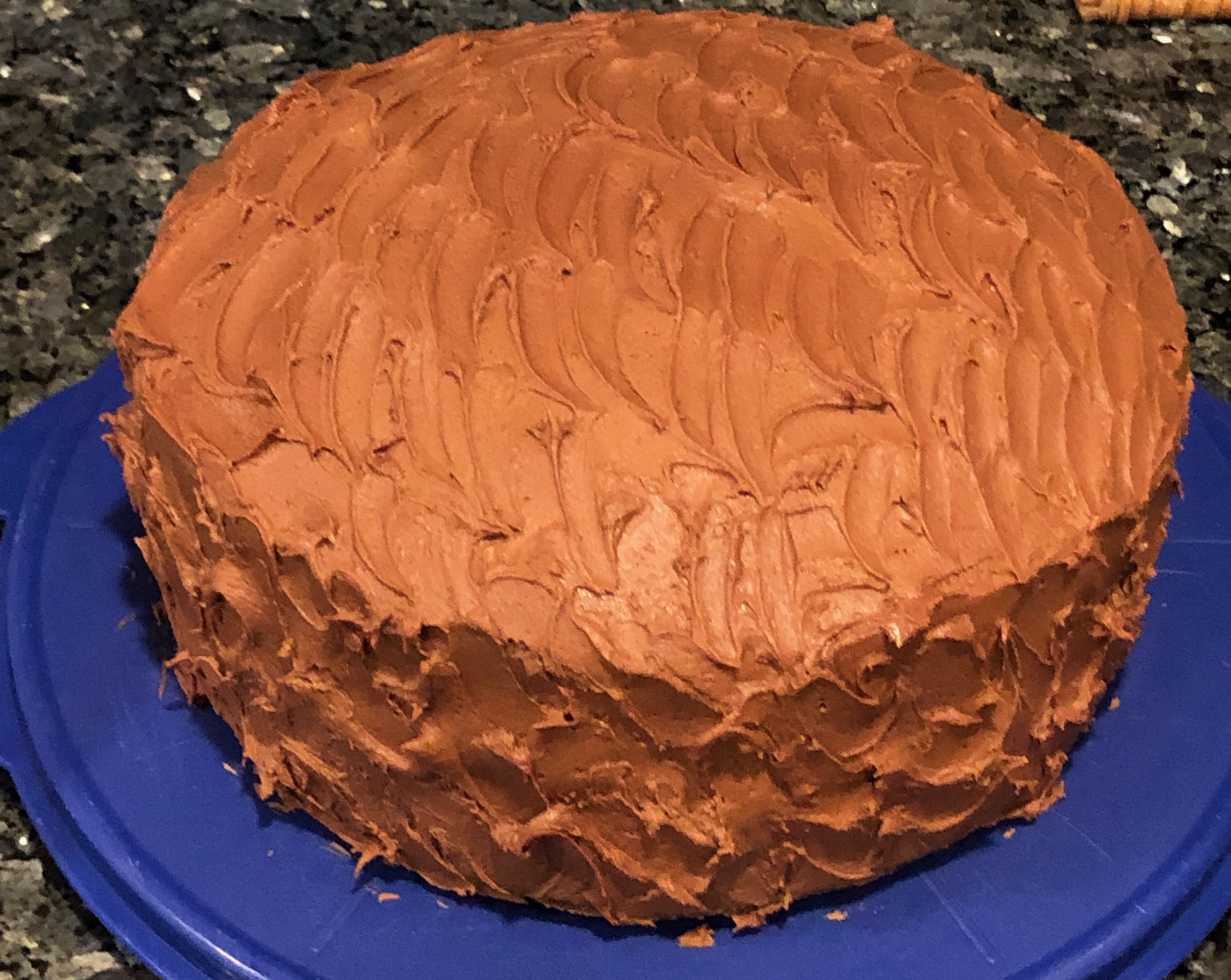 picture of the double-layered chocolate fudge cake